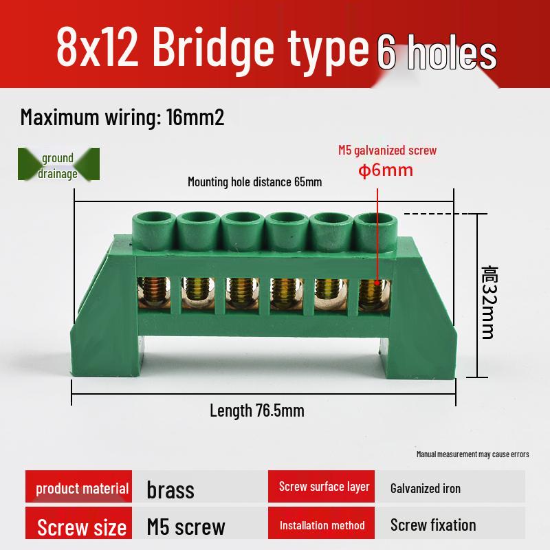 Neutral Copper Busbar 8*12 with 4/6/8/10 Holes for High Current Server Room Grounding Terminal
