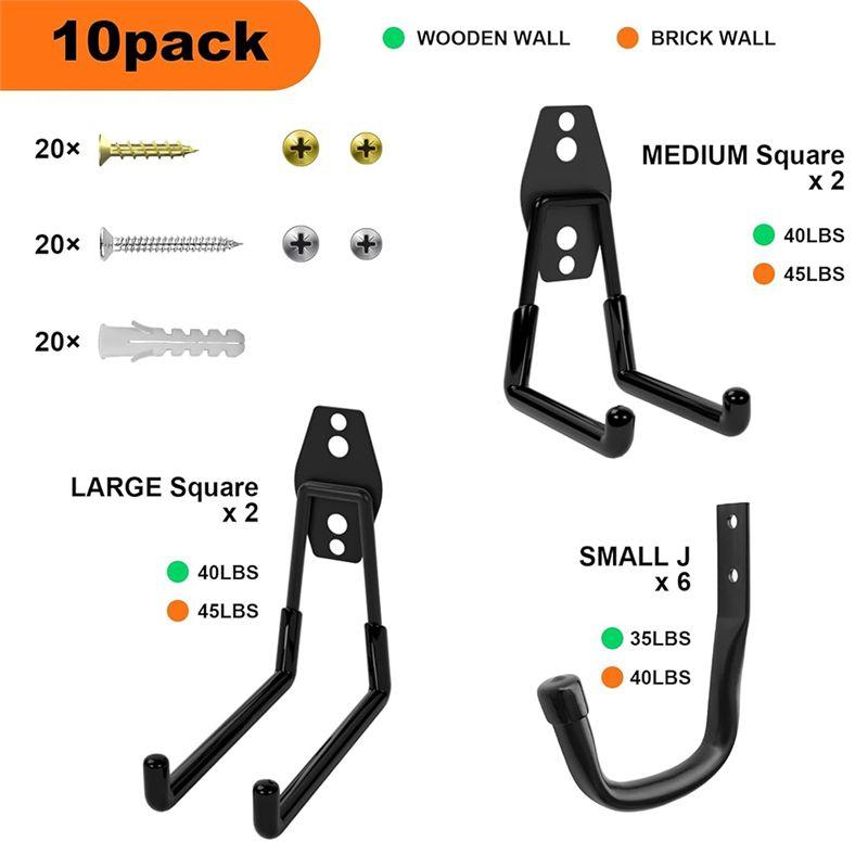 ABIY Heavy Duty Garage Wall Hooks Utility J Hooks For Hanging Ladders, Bikes Power Tools With Anti-Slip Coating