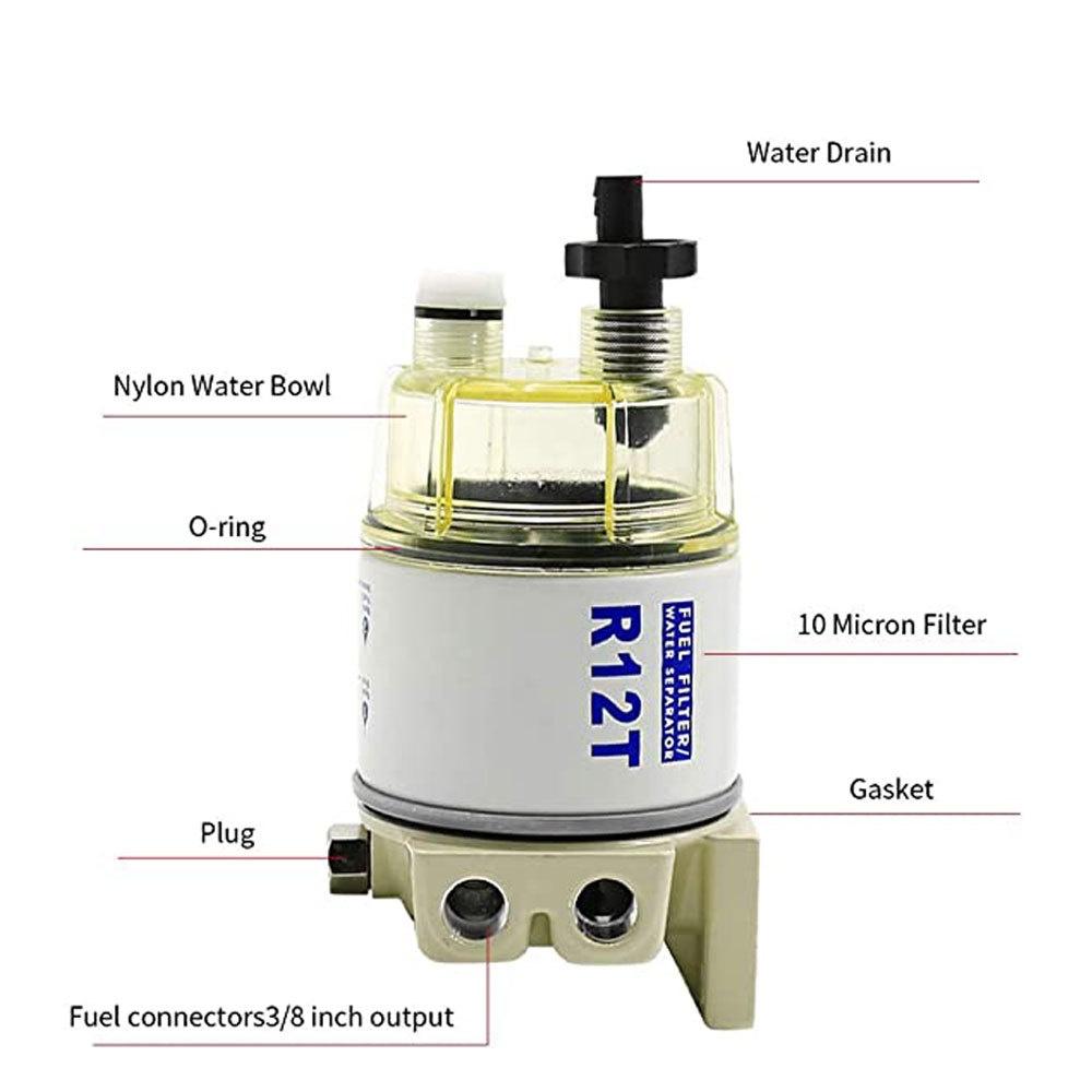 R12T Fuel Filter Water Separator Complete Kit - Marine SPIN-ON R12T Filter Replaces S3240 120AT NPT ZG1/4-19 Fit 3/8 Inch NPT Fuel Filters5
