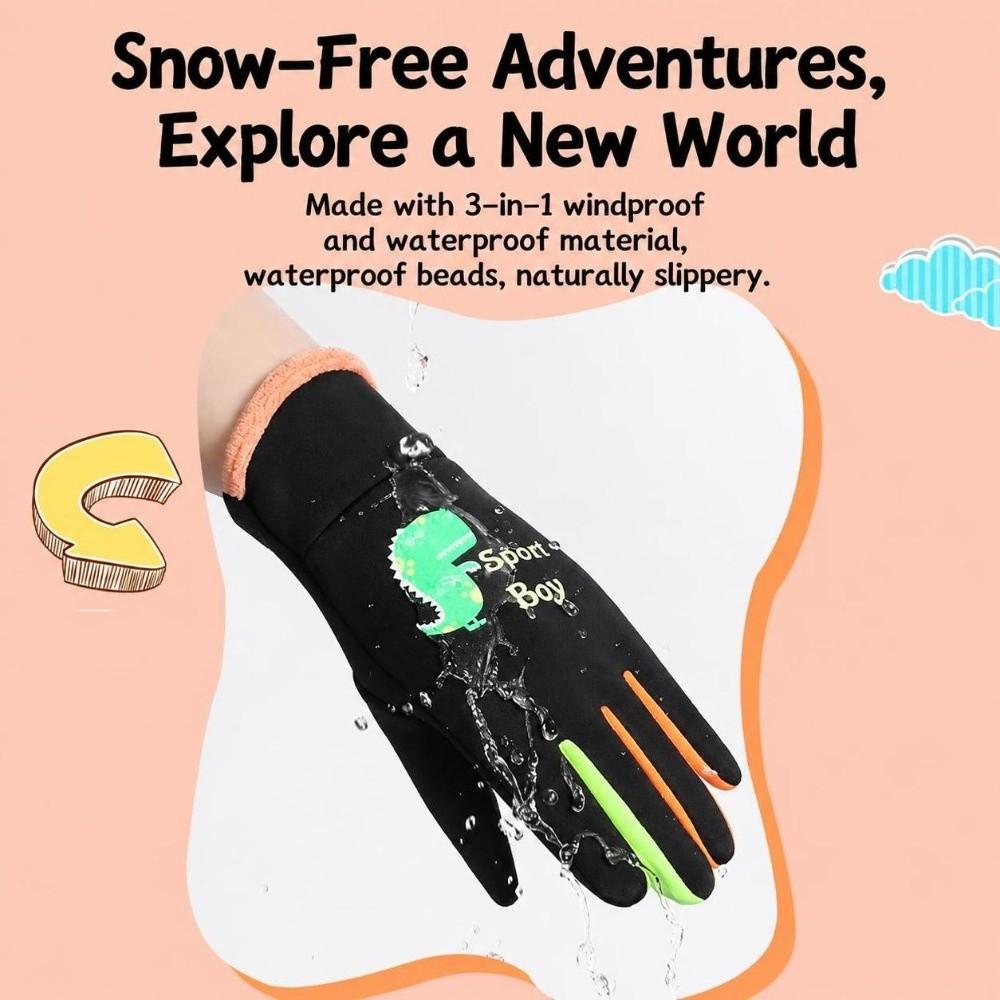 Dinosaur Pattern Children's Mittens Windproof Kids Cycling Gloves Winter Activities