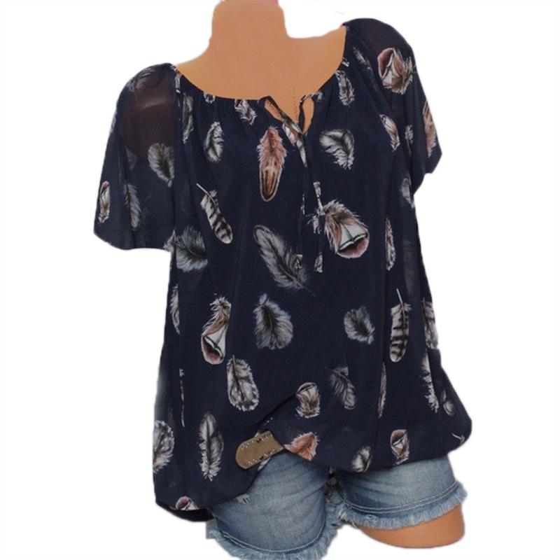T-shirt à manches courtes et col en V pour femme grande taille Boho Floral Loose Tunic Blouse Tops