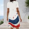 Women Plus Size Round Neck Short Sleeve Star Printed A Line Dress Red White Blue