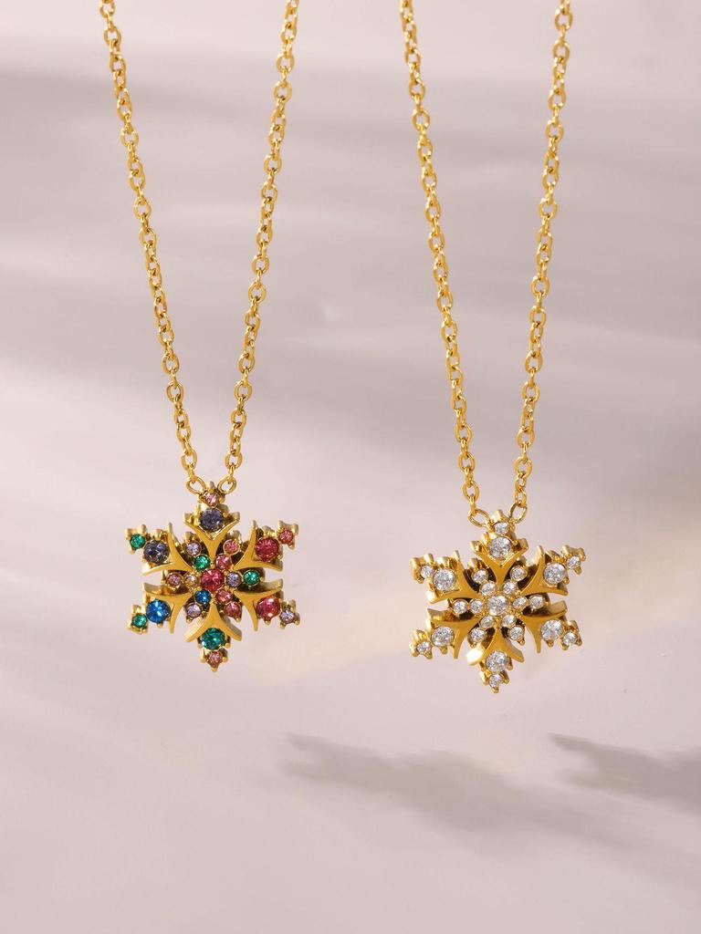 Qiong Yao 5A Zircon Snowflake Necklace, 18K Gold PVD Electroplated, Colorfast Jewelry