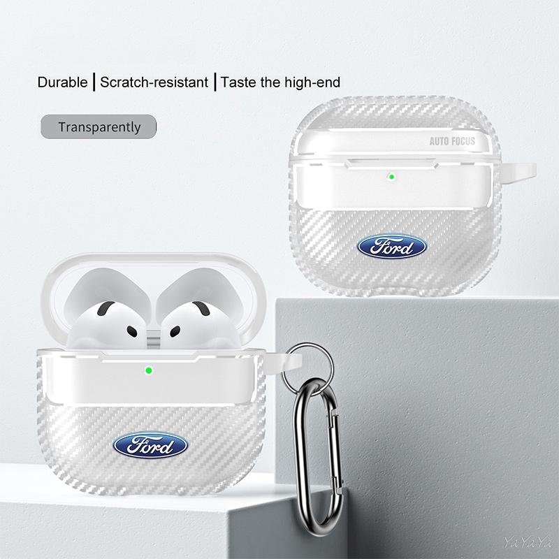 For Airpods 1/2/3/4/Pro Carbon Fiber Texture Earphone Case Bluetooth Headset Protect Shell For Ford Mustang Fiesta F150 Sticker