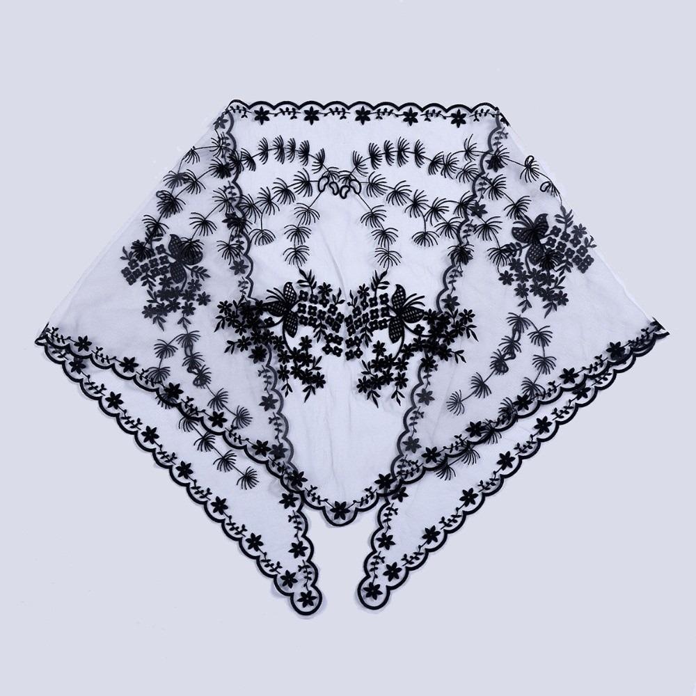 Lightweight Embroidery Edge Sheer Mesh Scarf Floral Wrap Scarf Wedding