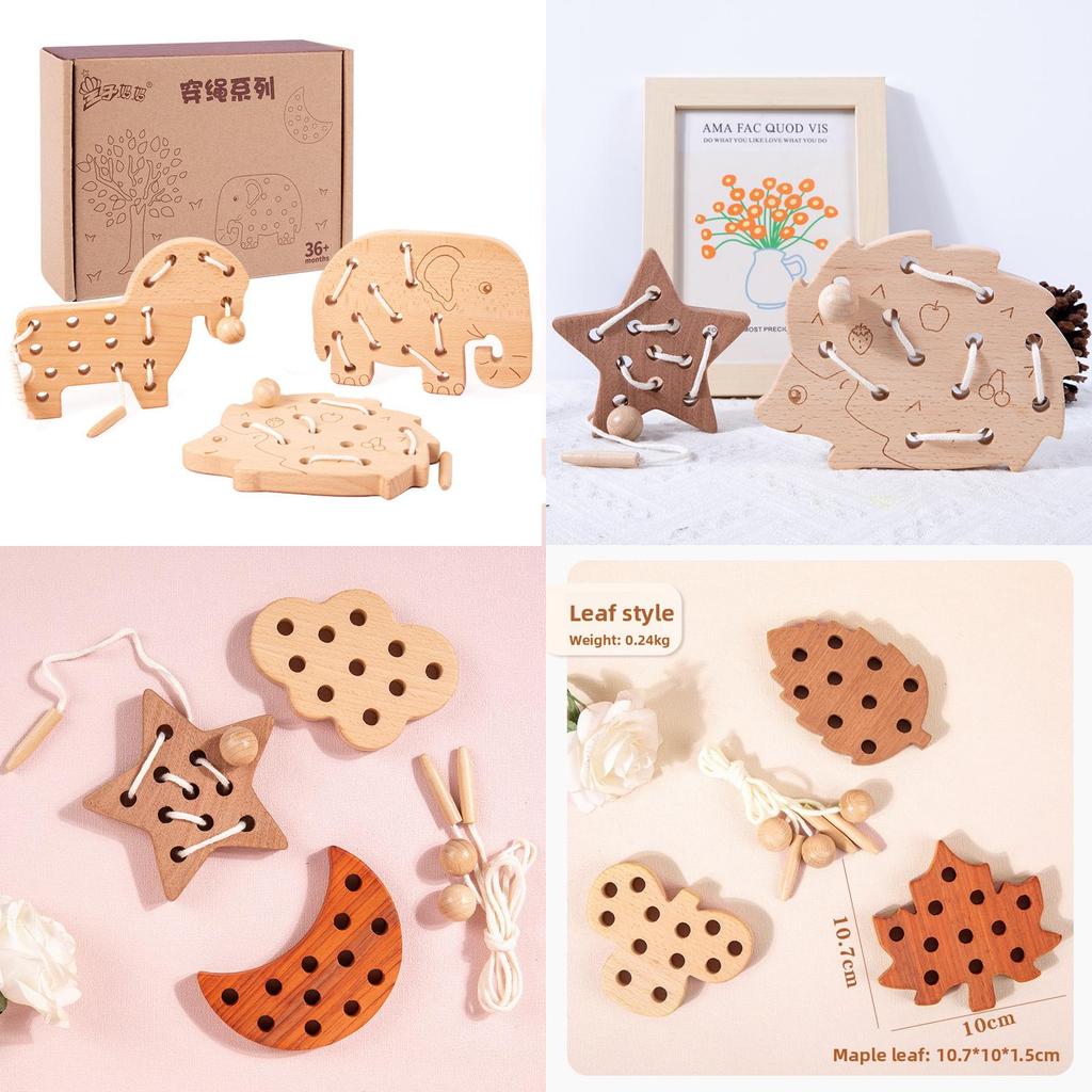 Wooden Childrens Threading Toy With Animal Shapes For Early Education And Cognitive Development