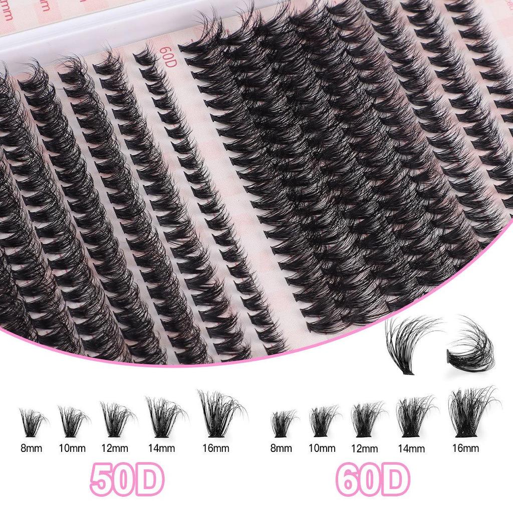 DIY Cross-Border Single Cluster D-Curved False Eyelashes Set - 640 Clusters with Mixed Lower Lashes