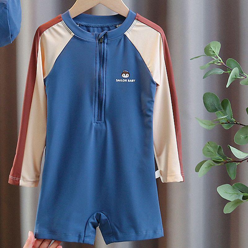 

Boys Long Sleeve One-Piece Swimsuit 2025 - Sun Protection for Small and Medium Children, Ideal for Hot Springs Size 140 (Height ~130cm)