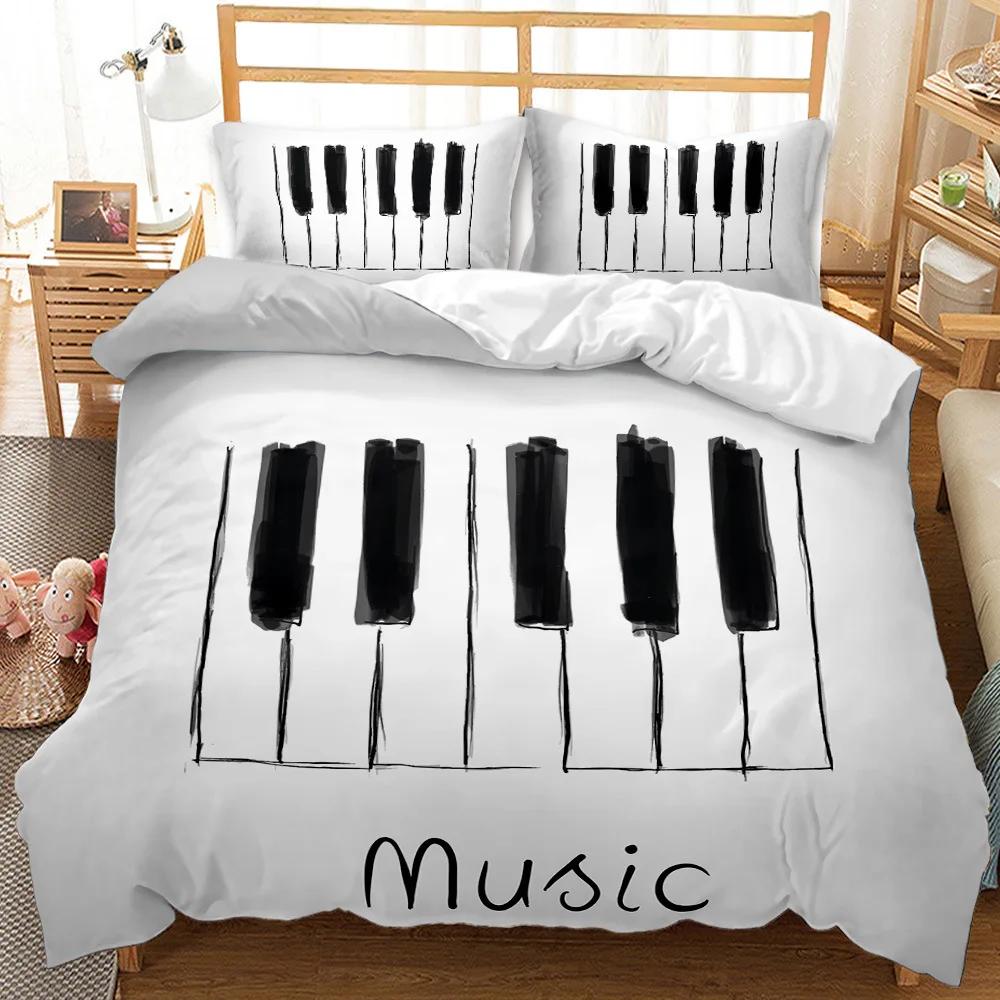 Piano Keys King Queen Duvet Cover 3D Cartoon Musical Notes Bedding Set For Kids Teens Adult Fashion Music Polyester Quilt Cover