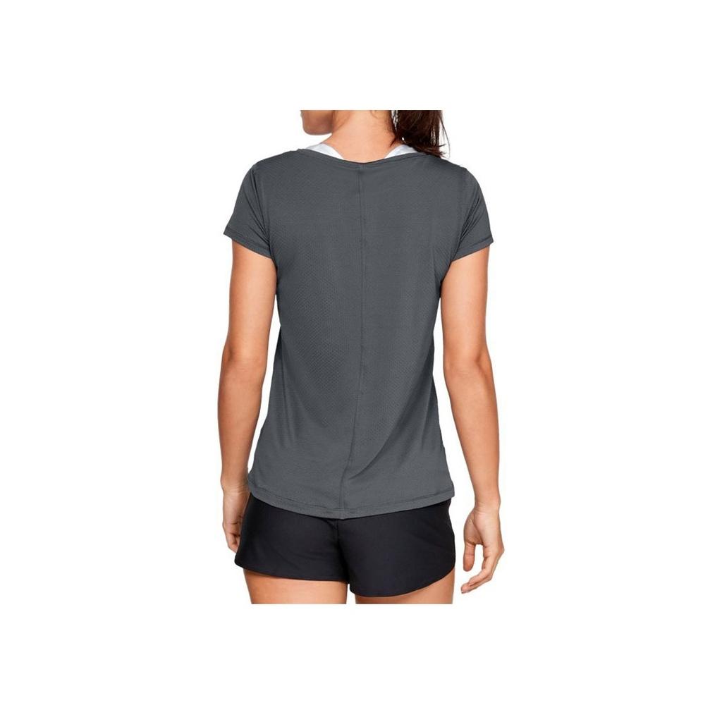 Under Armour HeatGear Armour Logo Print Crew Neck Sports T-Shirt Women Tops Gray 1328964-012
