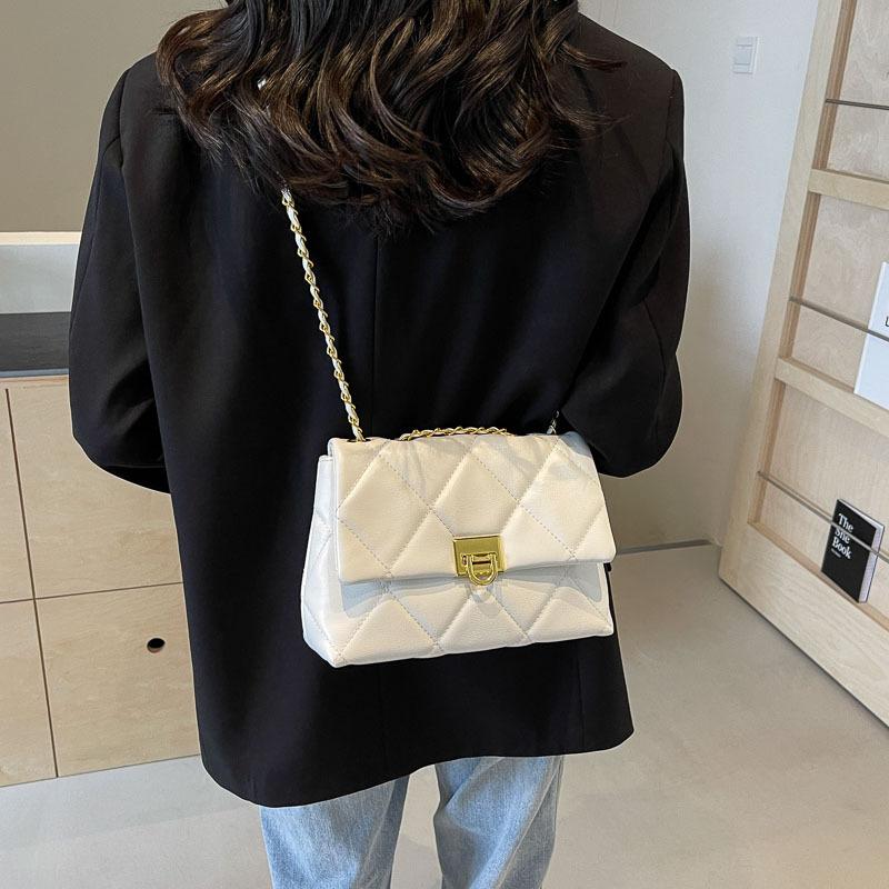 Rhombus chain bag women's new texture trendy fashion shoulder bag casual solid color messenger bag