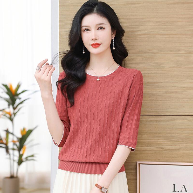 SNOWFLYING Women s Round Neck 3/4 Sleeve Knit Top L
