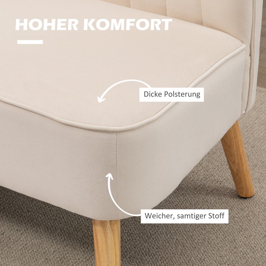 Sofa Retro Design 2-Seater Sofa, Wooden Legs, 117 Cm X 56.5 Cm X 77 Cm, Cream White