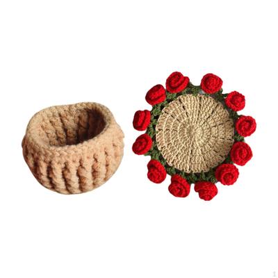 Beginner Crochet Kit Coaster Starter Complete Flower Pot, for Table Girlfriend
