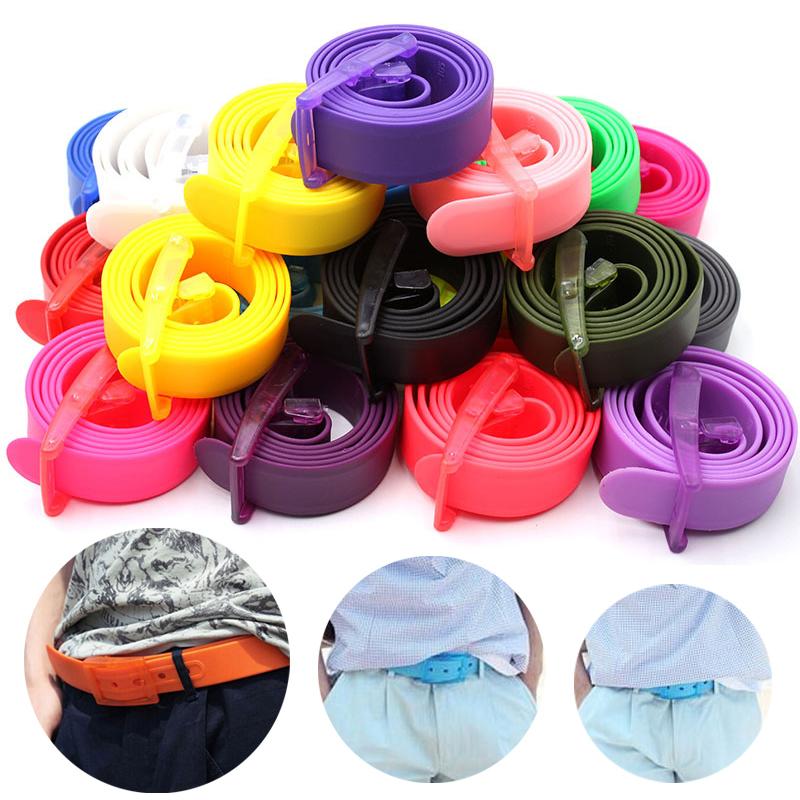 Women Men Belt Adjustable Silicone Candy Color Jelly Rubber Waistband Plastic Buckle