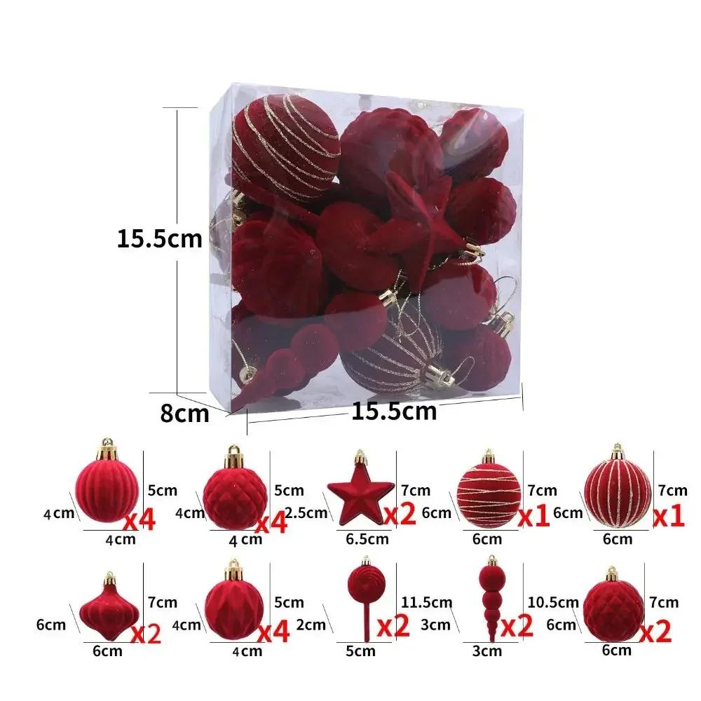 24PCS Flocking Christmas Balls Pendant Plastics Special-shaped Christmas Decoration Pendants DIY Multicolor