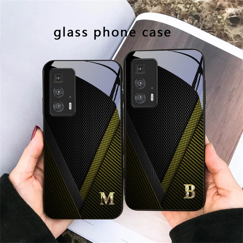 Elegant Letter 'S M R' For Motorola Moto Edge 20 Lite 30 Pro 40 Neo 50 Ultra G45 G54 G55 G75 G84 G85 G Play 23 Glass Phone Case