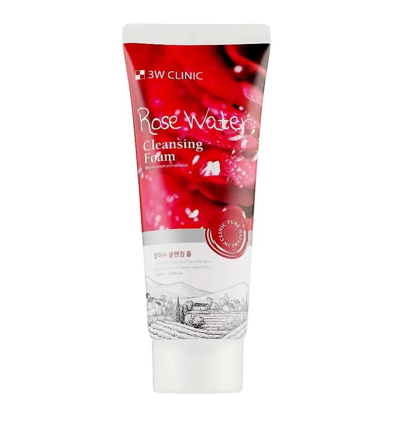 Очищающая пенка для лица с розовой водой Rose Water Cleansing Foam 3W Clinic 100 мл