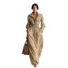 Women's Dark Brown Long Sleeve Zip Front Jumpsuit with Drawstring Waist