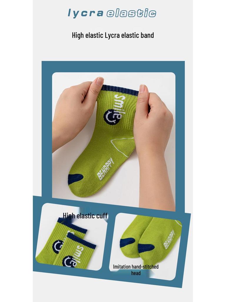 Geruchsresistente Jungen-Baumwoll-Basketballsocken, Mittelhoher Schaft, Trendig für Frühling, Herbst, Winter, Alter 3-12