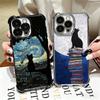 Black Cat Aesthetic Pattern Plating Phone Case For Iphone 16 17 Pro Max Air 16E 14 15 Plus 12 13 Mini Anti-Fall Airabag Cover