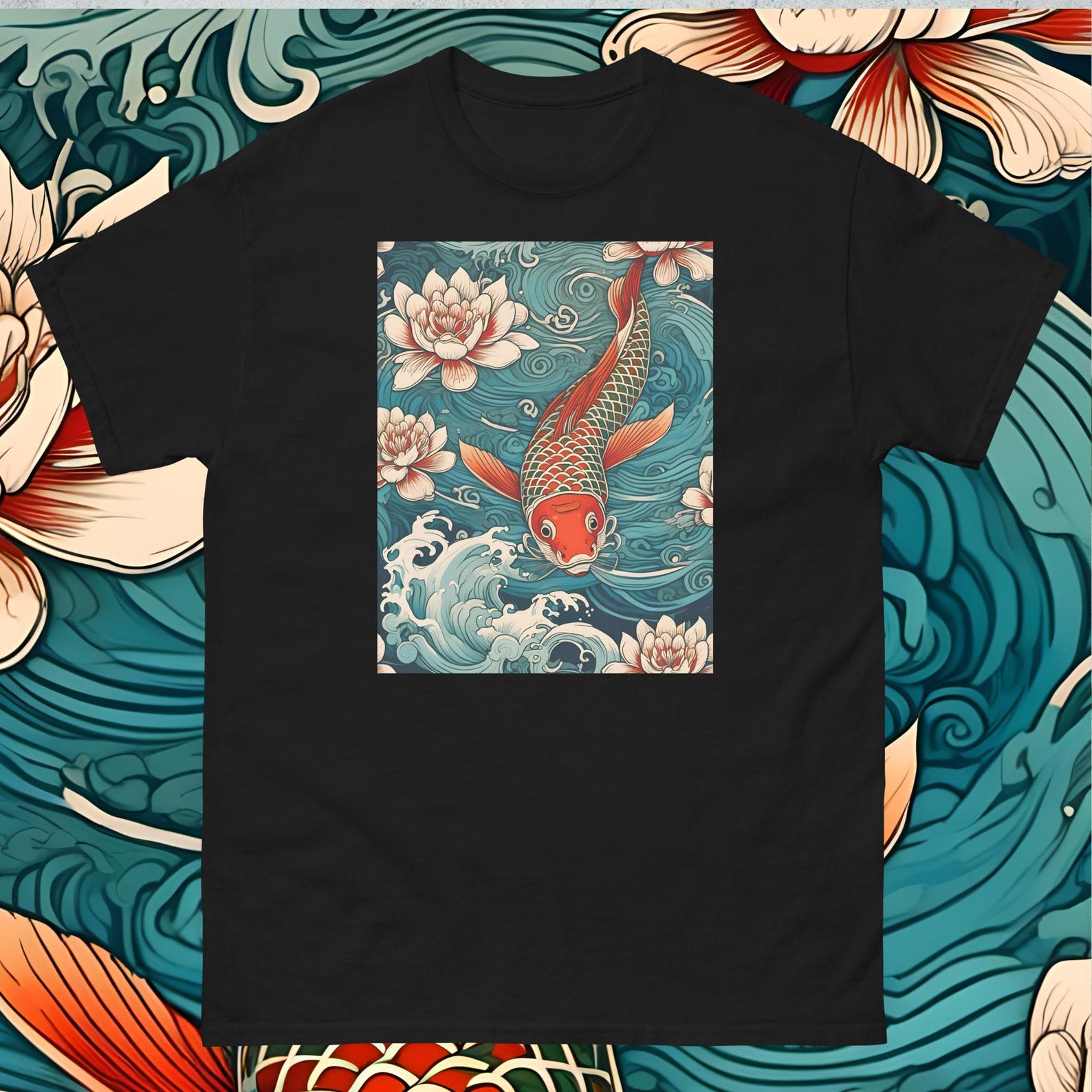Koi Carp T-Shirt, Ukiyo-e Woodblock Art, Japanese Graphic Tee L