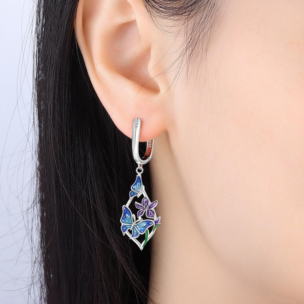 S925 Silver Butterfly Love Flower Drop Earrings Women Earrings Charm Fashion Versatile Party Jewelry Gifts