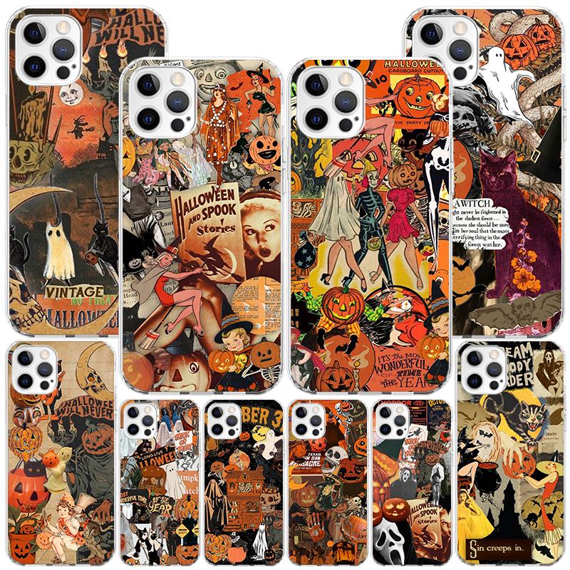 Halloween Fall Art Witch Cat Phone Case For iPhone 17 Air 16 Pro Max 16E 15 + 14 Plus 11 12 13 Mini 7 8 SE Gift Print Cover Fund
