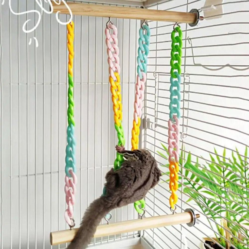 Colorful Chains Mice Rope Swing Stand Natural Wood Climbers  For Sugar Gliders Rats Hamsters
