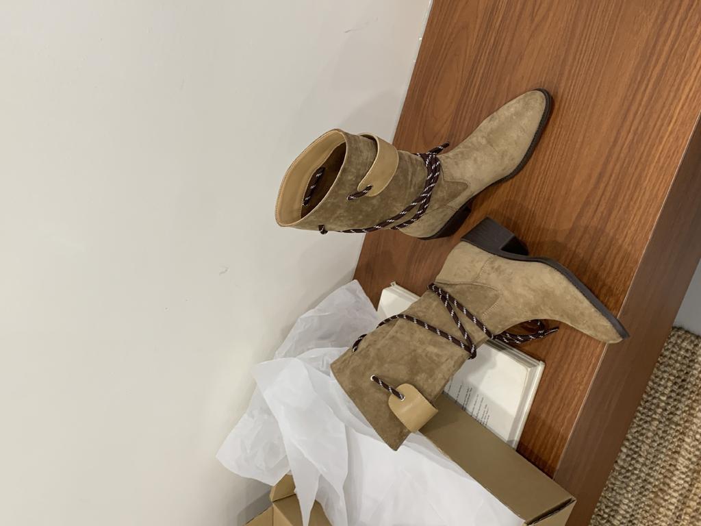 2025 autumn and winter new niche strap mid-tube boots pointed short boots knight boots Maillard western cowboy boots women