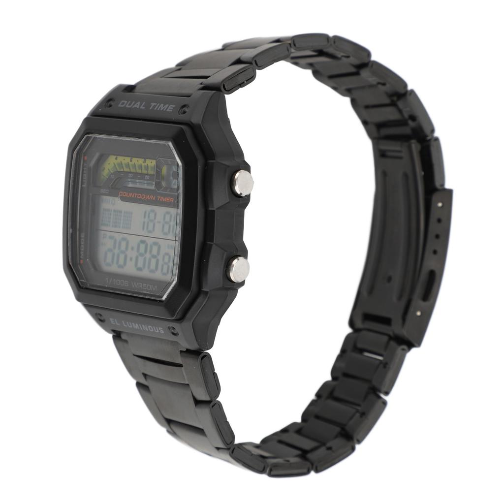 Dijital Spor Saati Dış Mekan Paslanmaz Çelik Kayış LED Arka Aydınlatma Dijital Ekran Elektronik Saat Parlayan Erkek Dış Mekan
