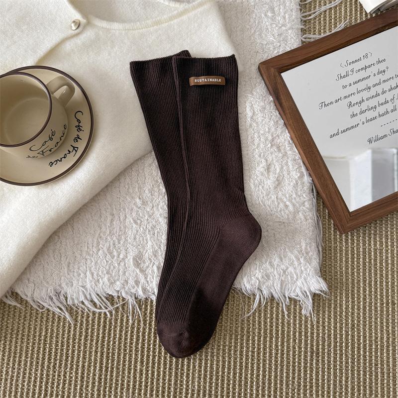 Standard Calf Socks High-End Goods Double-Needle Versatile Solid Color Children'S Letter Fashion Stacking Socks Stockings Tide Socks Season