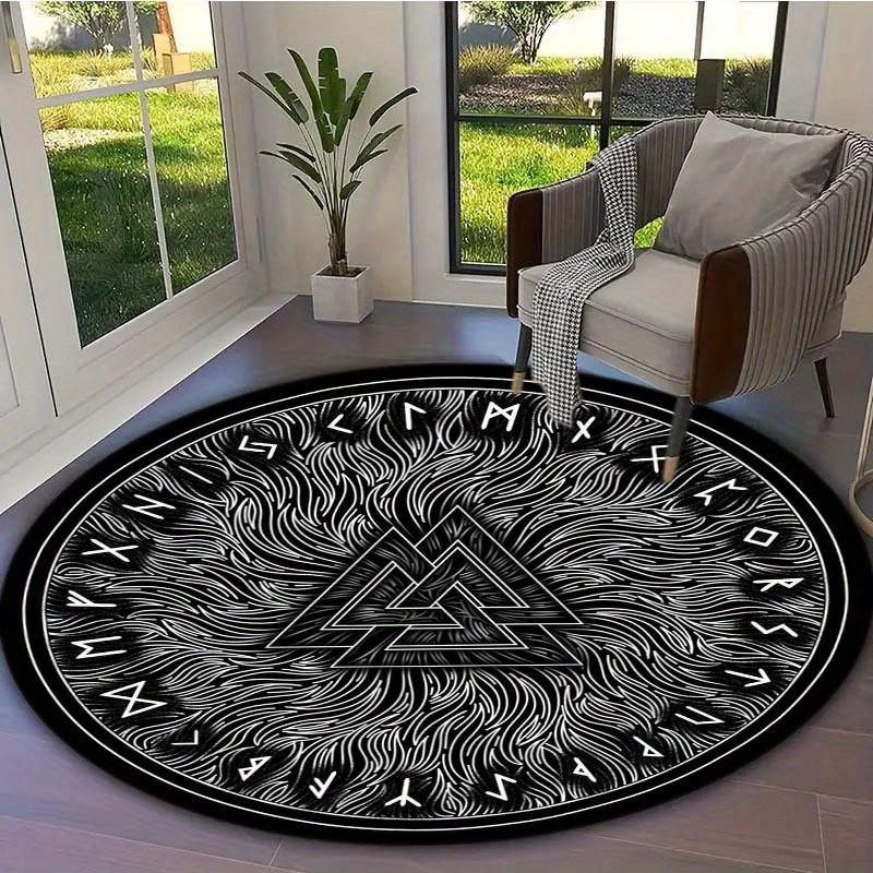 800g/m² Heavyweight Viking Rune Carpet-Round Rune Soft Floor Mat Suitable for Living Room,Bedroom,Office,/Outdoor Use-Hand Washable
