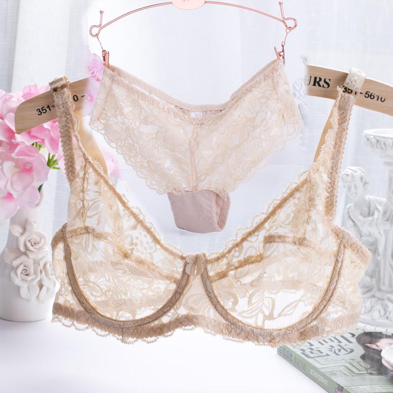 European Style Plus Size Ultra-Thin Lace Underwire Bra Set - Sexy, Transparent, Comfortable Sleepwear
