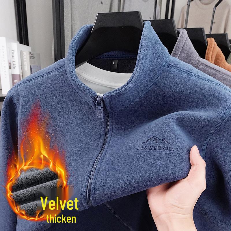 

2025 Men s Autumn/Winter Plus Velvet Stand Collar Zipper Jacket Hoodie 4XL темно-синього кольору