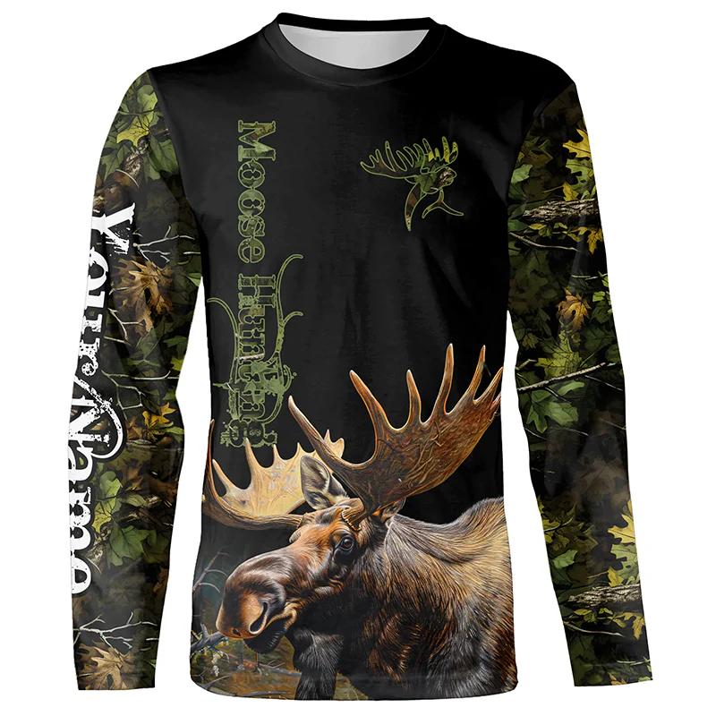 Camo Hunting Animals Wild Boar Men T-Shirt 3D Print Sport Long Sleeve Tee Tops Casual O Neck Streetwear T Shirts Men's Clothing