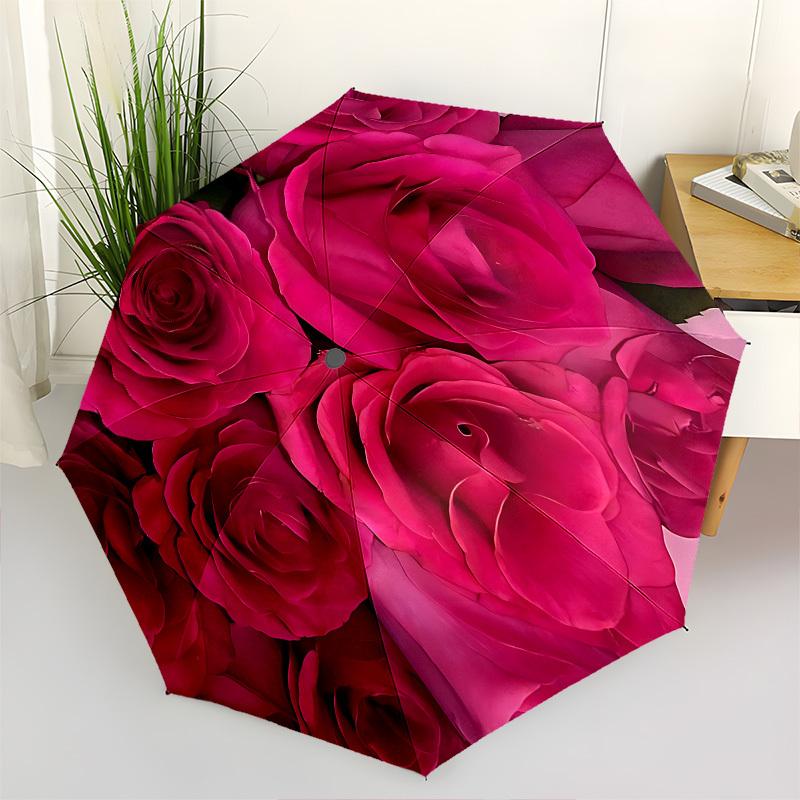 1pc rose flower umbrella with 8 iron ribs and a plastic handle, automatic opening and closing, and daily use.1069