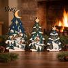 Festive Gingerbread House Decorations 3 Pcs Wooden Christmas Tree Tabletop Sign, 2D Flat Shaped Holiday Tiered Tray Decor Block Farmhouse Centerpiece