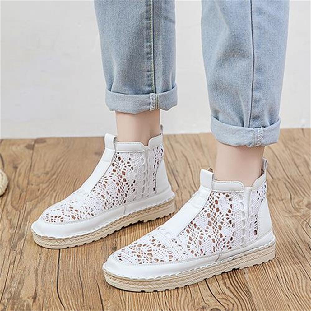 Women's Breathable Mesh Summer Shoes Lace Walking Shallow Solid Non Slip Casual Boots 35-40 Knit Boot Lace Shoes