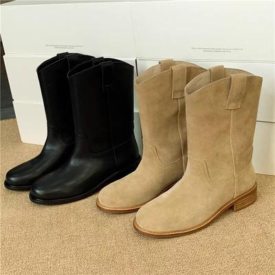 Short Boots Retro Round Toe Flat Bottom Frosted Soft Leather Midsole Boots for Women  Autumn and Winter New Collection