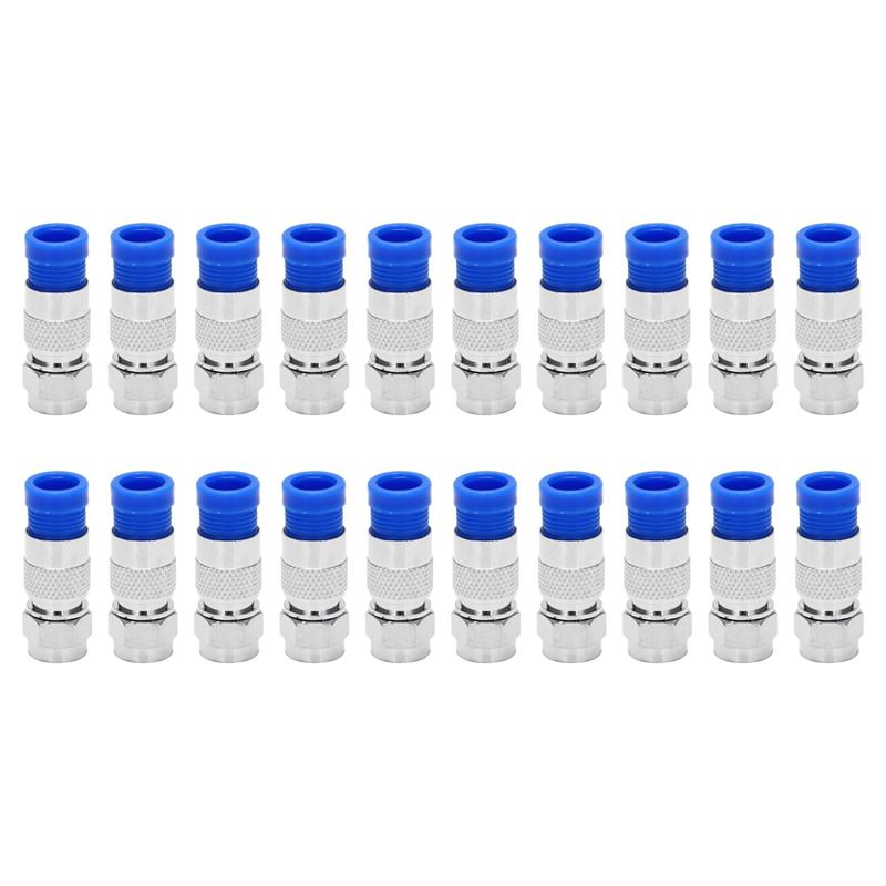 

A96I-Rg6 F Type Connector Coax Coaxial Compression Fitting 20 Pack (Blue)