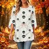 Women's Halloween Print Casual Top, Round Neck, Three-Quarter Sleeve, Loose Fit
