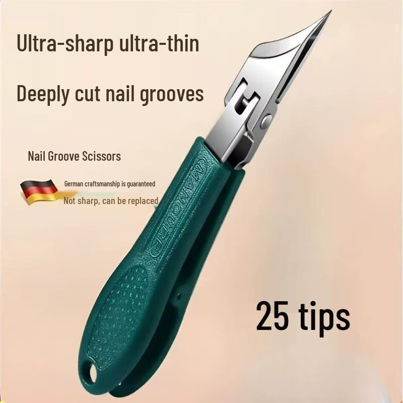Ultra-Thin Stainless Steel Angled Nail Clippers with Large Opening for Universal Household Use Green Angled Tip Single