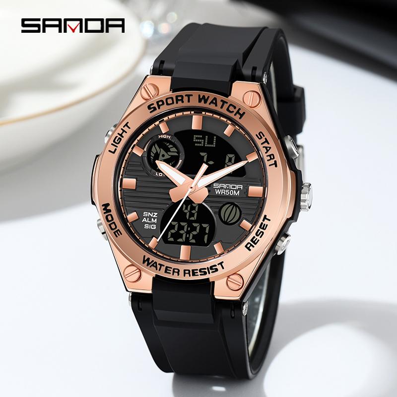 SANDA New Digital Women Watches Student Sports Chronograph Calendar Lady Quartz Wristwatch Waterproof Girl Electronic Clock