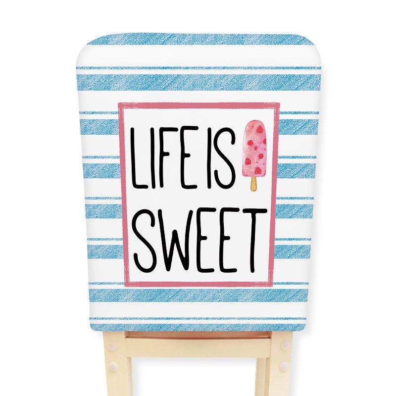 Summer Popsicle Chair Cover - Blue & White Striped Elastic Velvet Half-Cover for Parties and Restaurants Single Pack