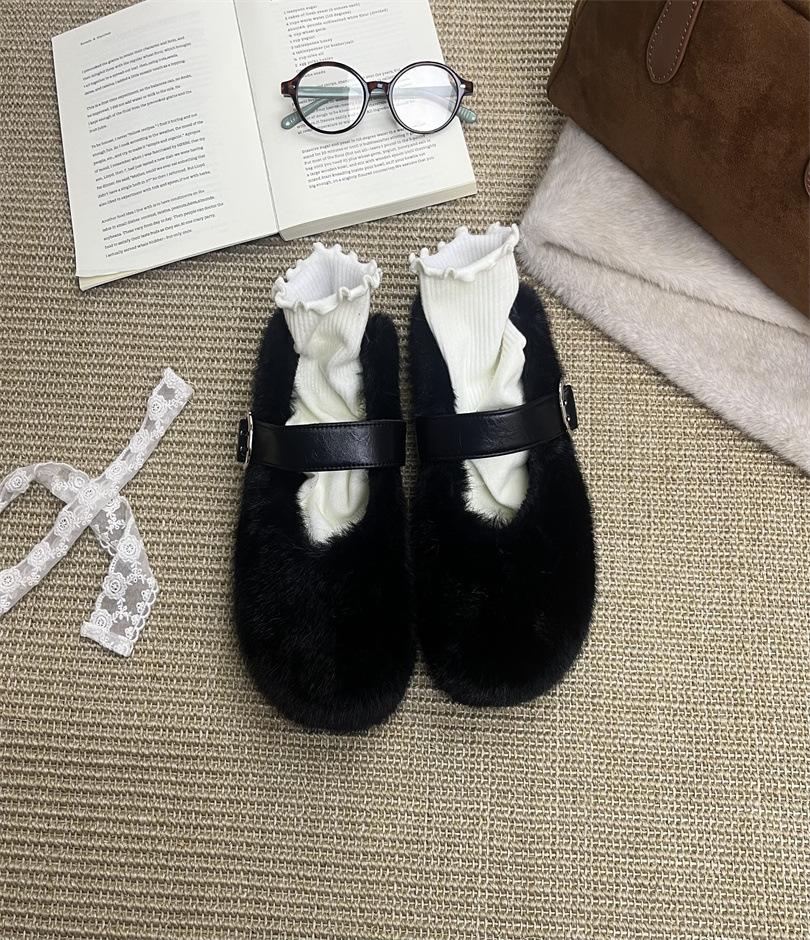 Fashion Lamb Wool Bag Head Mao Mao 2025 Autumn New One-pedal Cotton Slippers Warm Fairy Style Women's Shoes