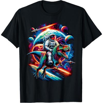 Astronaut Riding T-Rex Dinosaur Space T-Shirt(1)