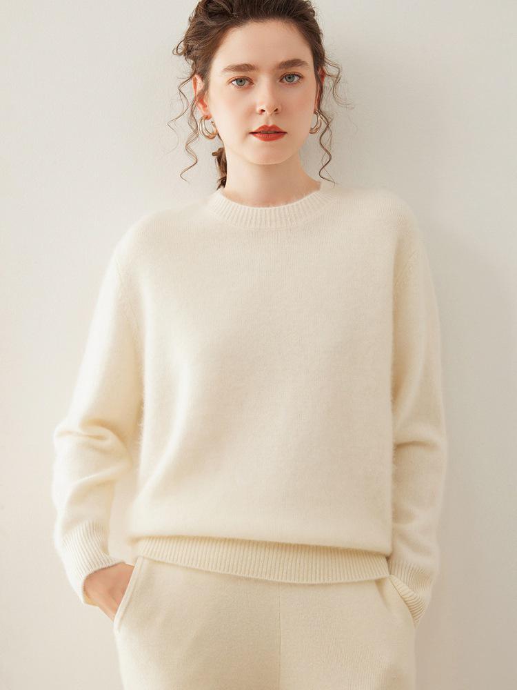 Women's Casual Round Neck Cashmere Knit Sweater - Thickened Double-Strand, Versatile and Loose Fit