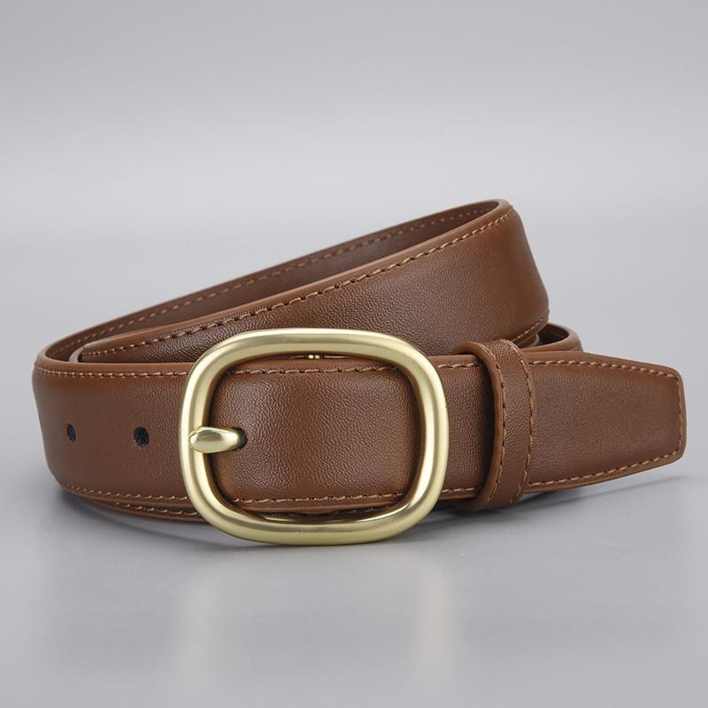 Womens Genuine Leather Belt With Gold-Tone Pin Buckle Slim Fit Jeans Trousers Stylish Casual Accessory