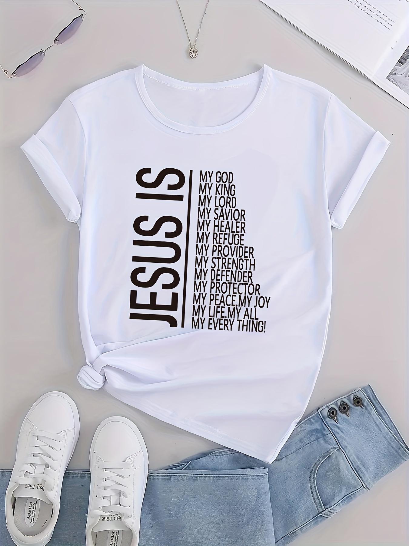 

women s Casual Sports Tee - Jesus is My Everything Letter Print Loose Fit Polyester Round Neck Machine Washable S